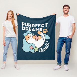 Sleepy Cat Hugging Star – Purrfect Dreams Cute Cat Fleece Blanket