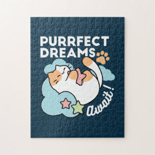 Sleepy Cat Hugging Star – Purrfect Dreams Cute Cat Jigsaw Puzzle