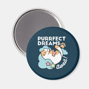 Sleepy Cat Hugging Star – Purrfect Dreams Cute Cat Magnet