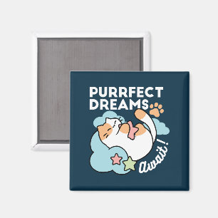 Sleepy Cat Hugging Star – Purrfect Dreams Cute Cat Magnet