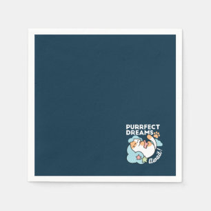 Sleepy Cat Hugging Star – Purrfect Dreams Cute Cat Napkin