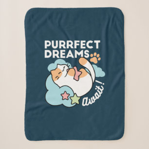 Sleepy Cat Hugging Star – Purrfect Dreams Cute Cat Sherpa Blanket