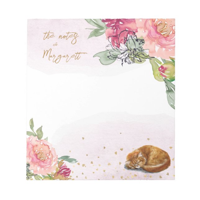 Sleepy Cat Illustration Girl Daily Activity Notes (Front)