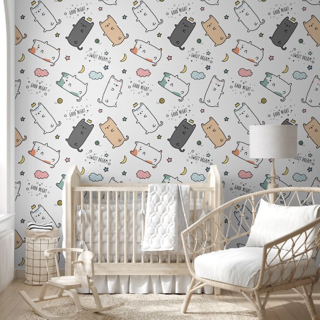 Sleepy Cat pattern for Your Kid Room Wallpaper (Kids)
