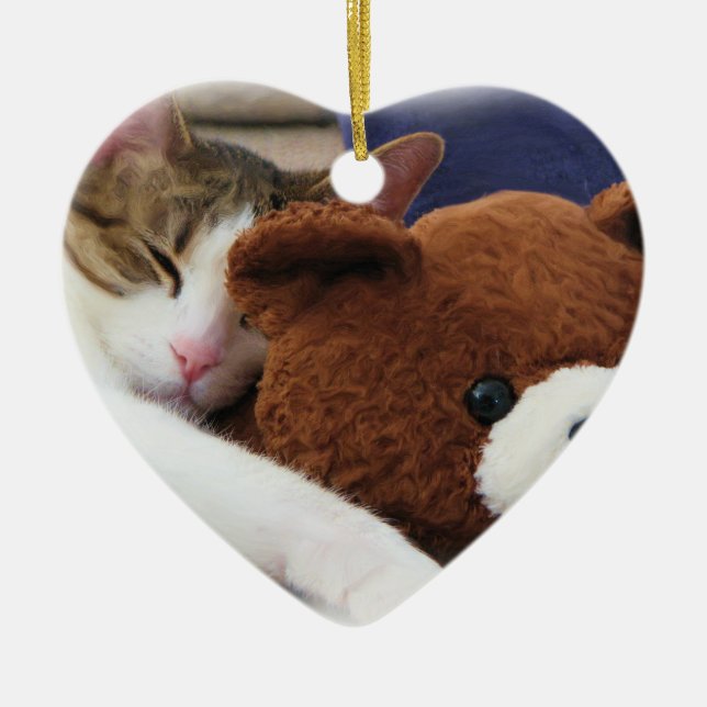 Sleepy Cat Teddy Bear Ceramic Tree Decoration (Front)