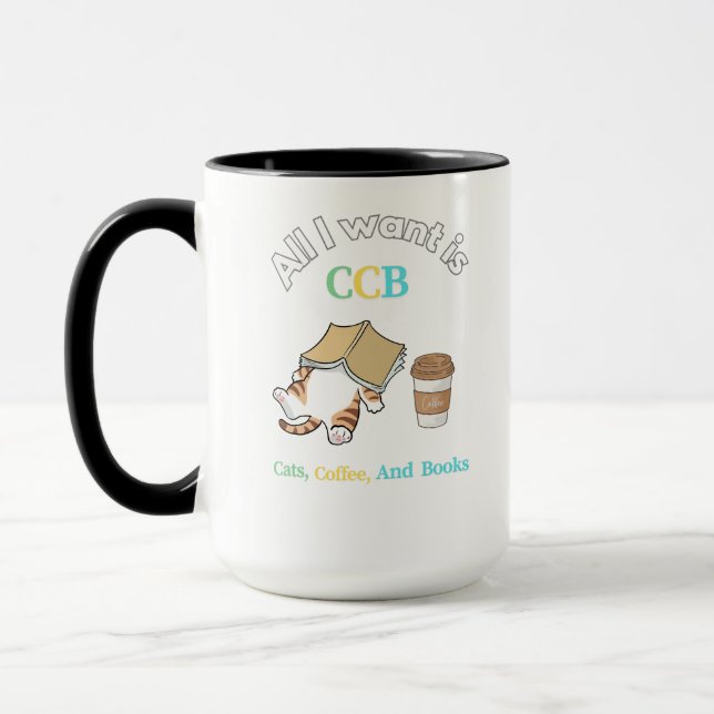 Sleepy Cat with Coffee and Book Mug (Left)