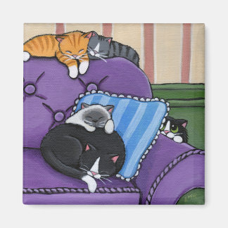 Sleepy Cats on Sofa Whimsical Magnet
