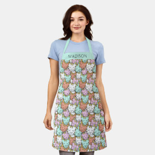 Sleepy Cats Pattern custom name aprons