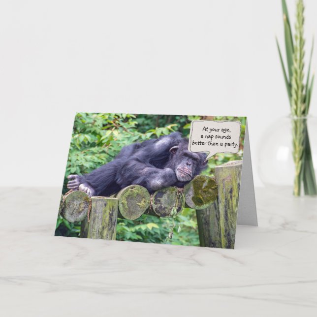 sleepy chimpanzee for humourous birthday card (Front)