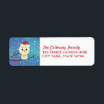 Sleepy Christmas Owl Holiday Return Address Labels<br><div class="desc">Cute little owl in a Santa hat,  with a watercolor blue aqua background.  Easy to customise with your own text.  Text colour can be changed,  if desired.</div>