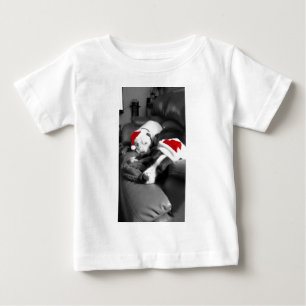sleepy christmas pitbull puppies adorable santa baby T-Shirt