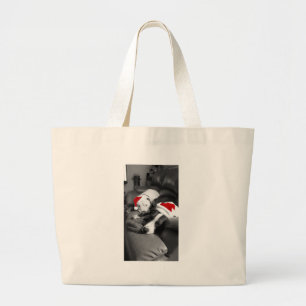 sleepy christmas pitbull puppies adorable santa large tote bag