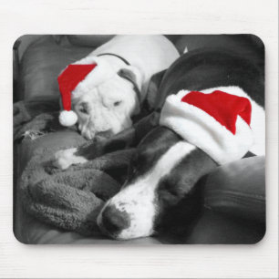 sleepy christmas pitbull puppies adorable santa mouse pad