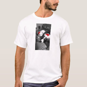 sleepy christmas pitbull puppies adorable santa T-Shirt