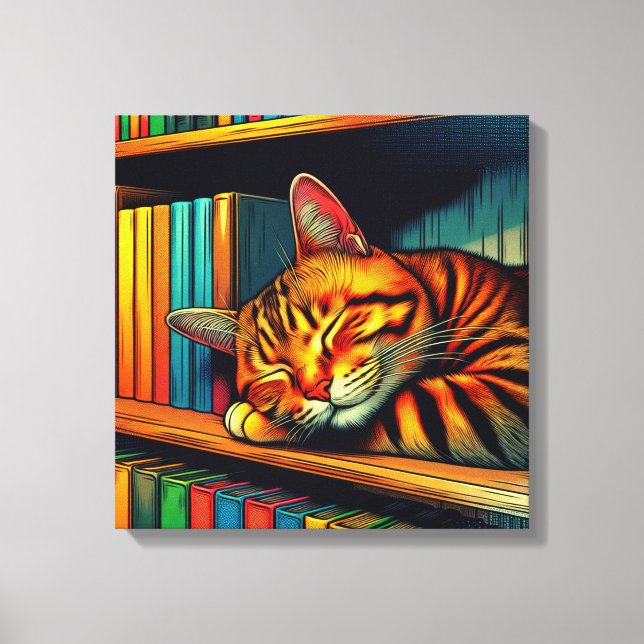 Sleepy Comic Book Style Cat Sleeping Canvas Print (Front)