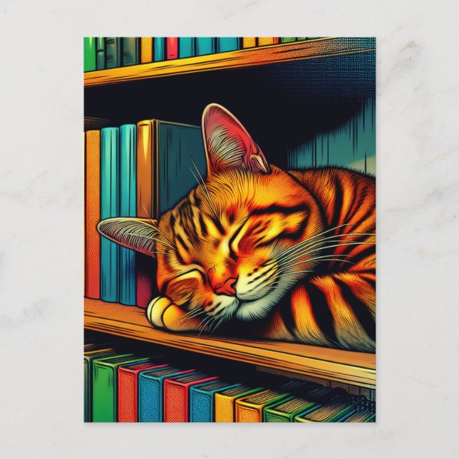 Sleepy Comic Book Style Cat Sleeping Postcard (Front)