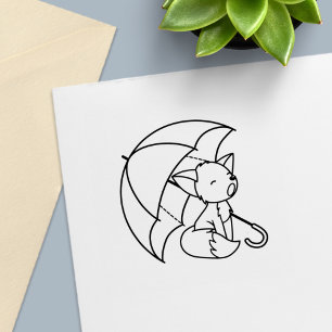 Sleepy Crying Little Fox under Umbrella Self-inking Stamp