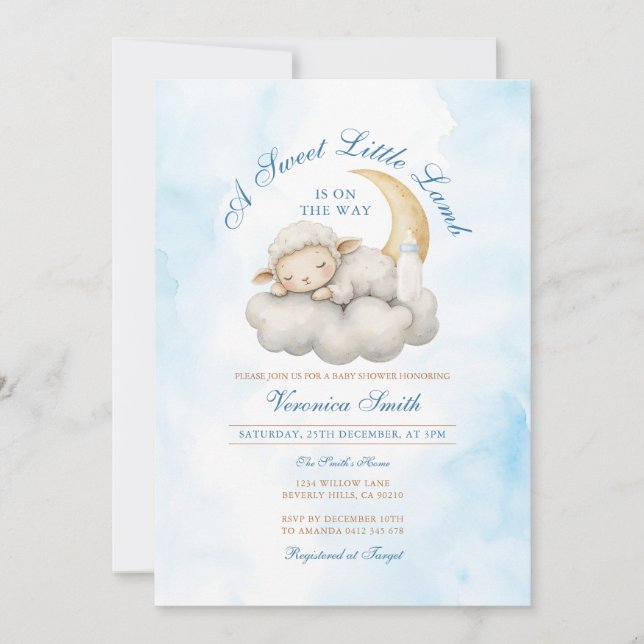 Sleepy Cute A little lamb baby shower Invitation (Front)