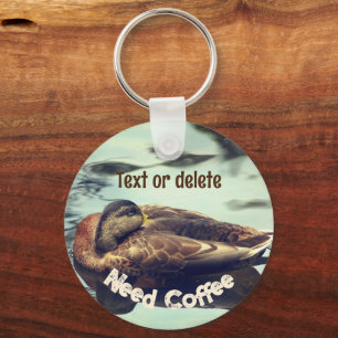 Sleepy Duck Need Coffee Funny Personalised Key Ring
