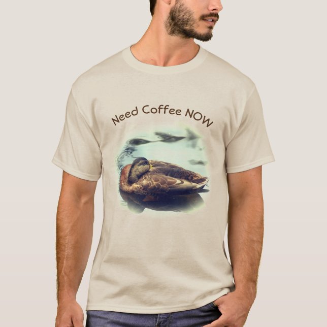 Sleepy Duck Need Coffee Funny  T-Shirt (Front)