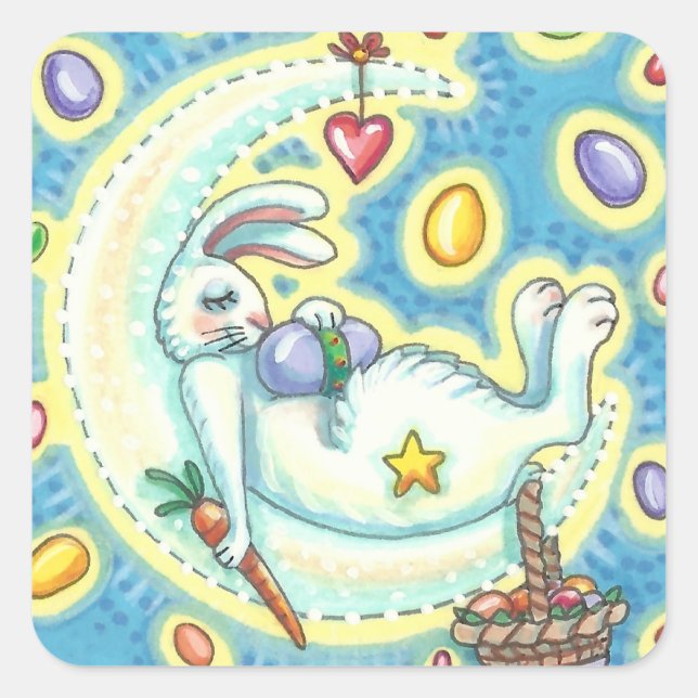 SLEEPY EASTER BUNNY JELLY BEAN DREAMS MOON STICKER (Front)