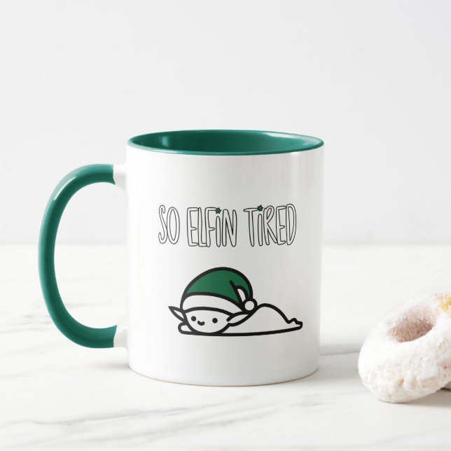 Sleepy Elf Christmas – for Christmas Cheer Mug (With Donut)