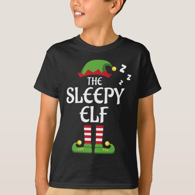 Sleepy Elf Family Matching Group Christmas  T-Shirt (Front)