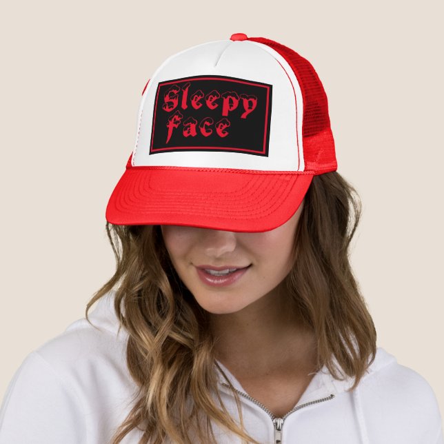 Sleepy Face: Custom Trucker Hat (In Situ)