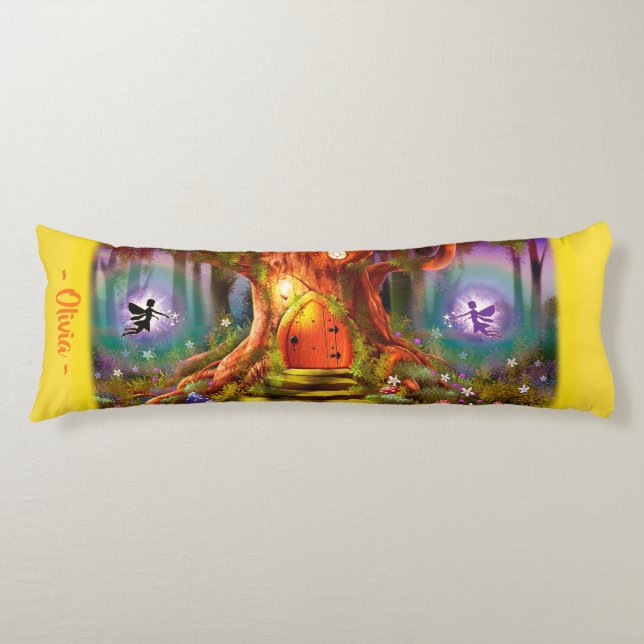 Sleepy Fairy magic tree. Yellow Giant custom Body Cushion (Front)