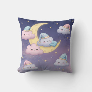 Sleepy Fluffy Clouds on Dreamy Pastel Sky Cushion