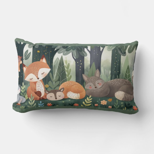 Sleepy forest animals  lumbar cushion (Front)