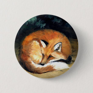 "Sleepy Fox" Animal art Button