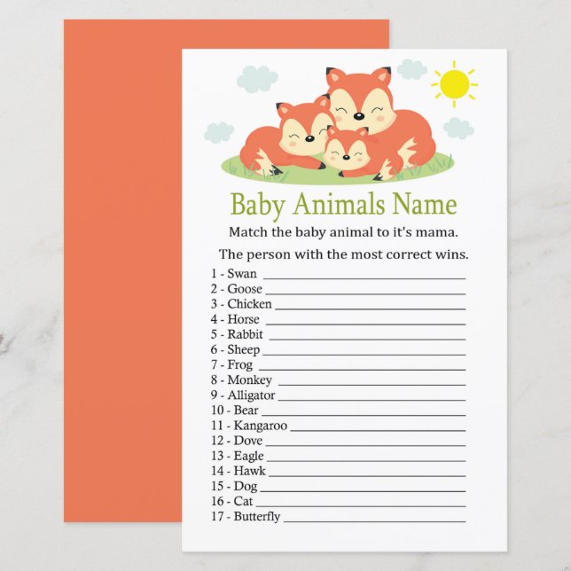 Sleepy fox Baby Animals Name Game (Front/Back)
