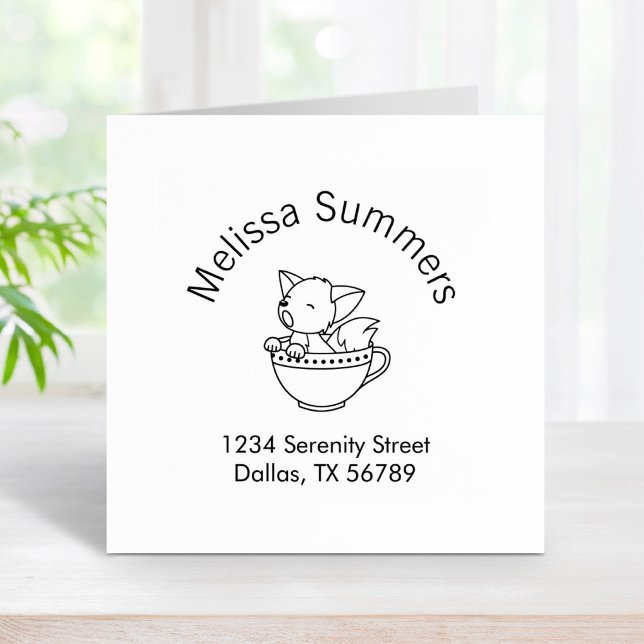 Sleepy Fox in a Teacup Arch Address Rubber Stamp (Creator Uploaded)