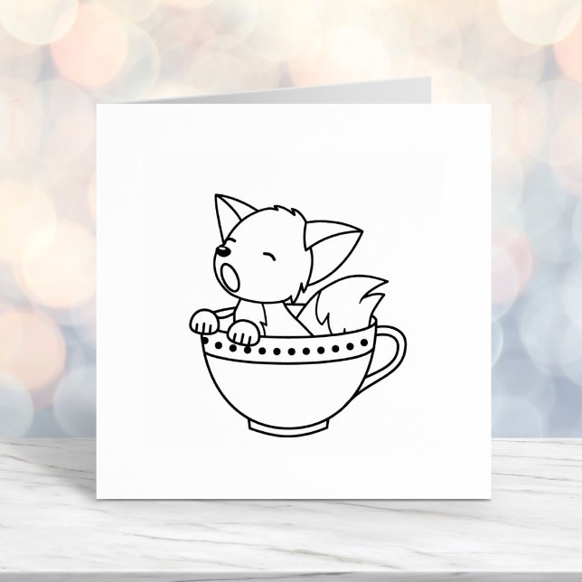Sleepy Fox in a Teacup Colour Me Self-inking Stamp (Creator Uploaded)