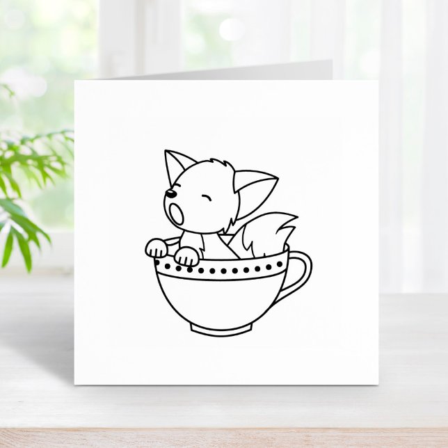 Sleepy Fox in a Teacup Rubber Stamp (Creator Uploaded)
