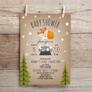 Sleepy Fox Mountains Girl Baby Shower Invitation