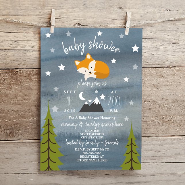 Sleepy Fox Mountains Watercolor Baby Shower Invitation (Creator Uploaded)