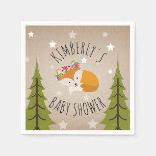 Sleepy Fox Stars + Trees Floral Baby Shower Napkin