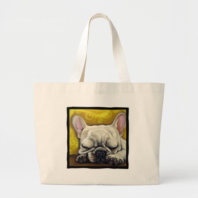 Sleepy Frenchie Large Tote Bag (Front)