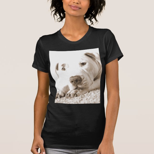sleepy friendly white pitbull hate deed not breed T-Shirt (Front)