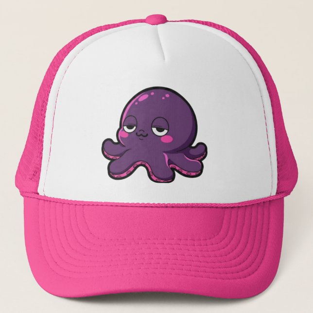 Sleepy Funny Octopus  Trucker Hat (Front)