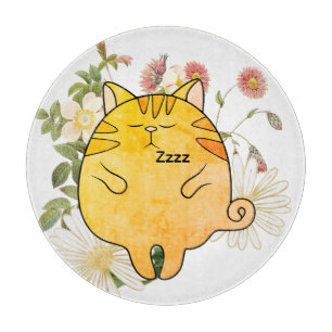 Sleepy Ginger Cat Cutting Board