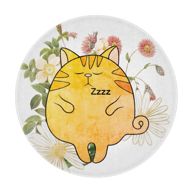 Sleepy Ginger Cat Cutting Board (Front)