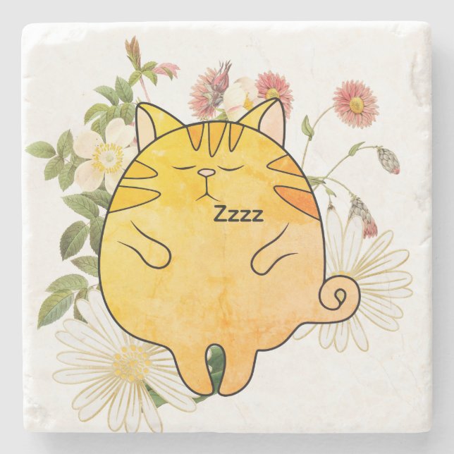 Sleepy Ginger Cat Stone Coaster (Front)