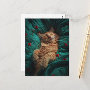 Sleepy Ginger Kitty Postcard