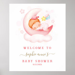 Sleepy Girl Over The Moon Baby Shower Welcome Sign