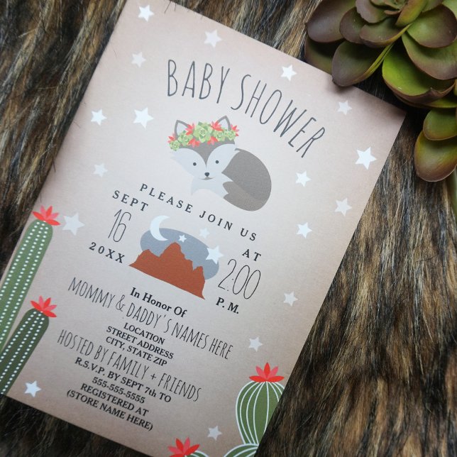 Sleepy Girl Wolf Pup Desert  Mountains Baby Shower Invitation (Creator Uploaded)
