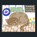 Sleepy Greek Taverna Cat Mediterranean Scene Poster<br><div class="desc">A cozy Mediterranean illustration featuring a sleepy cat resting outside a Greek taverna on warm cobblestones. Inspired by peaceful island afternoons, fresh juice stands, and traditional seaside streets of Greece. This whimsical scene captures the relaxed charm of Mediterranean travel and everyday moments with animals. Perfect for lovers of cats, Greece,...</div>