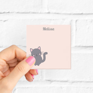 Sleepy Grey Cat Pink Sticky Notes